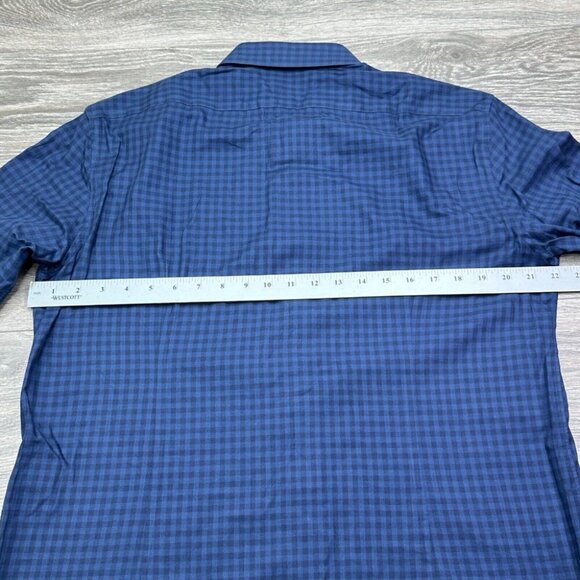 John Varvatos Slim Fit Tailored Dress Shirt Mens 16 32/33 Blue Check Preppy - Picture 10 of 15